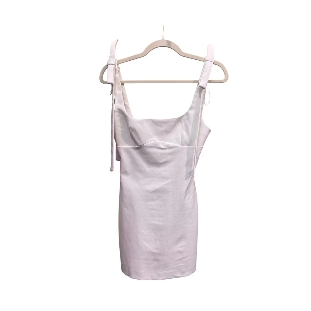 Zara White small bow Shoulder Square Neck Mini Dress Bodycon graduation preppy - Picture 1 of 3